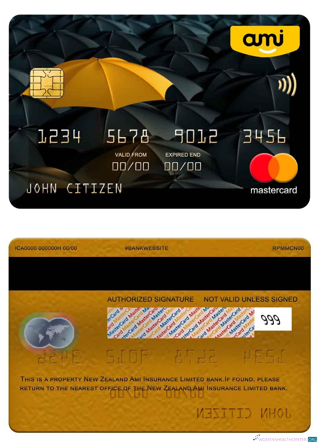 Download New Zealand Ami Insurance Limited bank mastercard Photoshop template